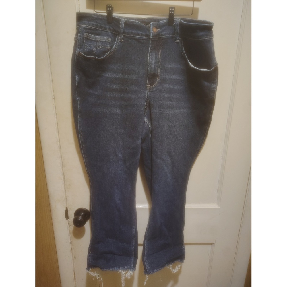 Judy Blue Cropped Straight Leg Jeans Dark Wash Raw Hem 18W Plus Size Denim